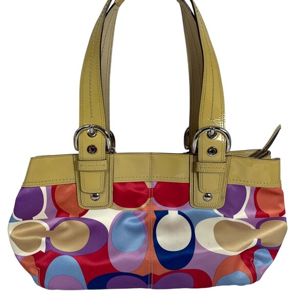 COACH Soho F13798 Scarf Print Logo Sateen Patent Leather Trim + Tag Shoulder Bag - Picture 5 of 11